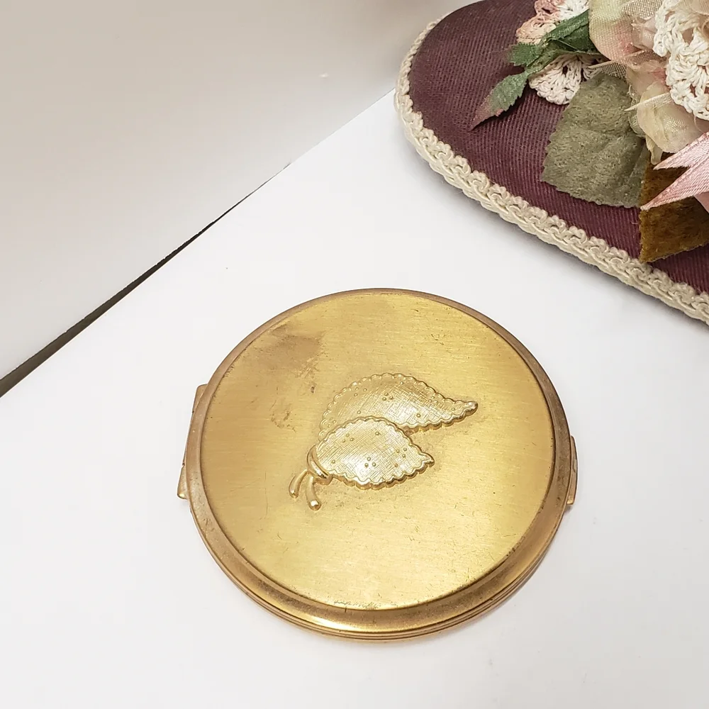 Vintage Stratton Gold Texture Double Leaf Convertible Compact Made in England